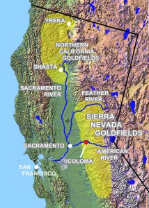 The major gold fields during the California gold rush