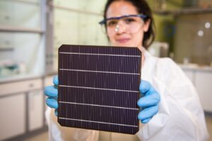 Commercial sized perovskite-on-silicon solar cell at Oxford PV's industrial site in Germany