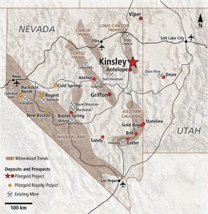 Location of Pilot Gold's majority owned Kinsley Mountain Project in Nevada, USA.