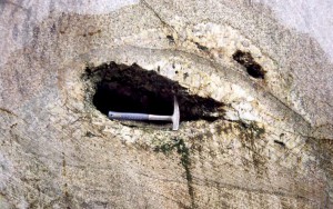 Miarolitic cavity in granite.  Image Credit: UBC field course picture.