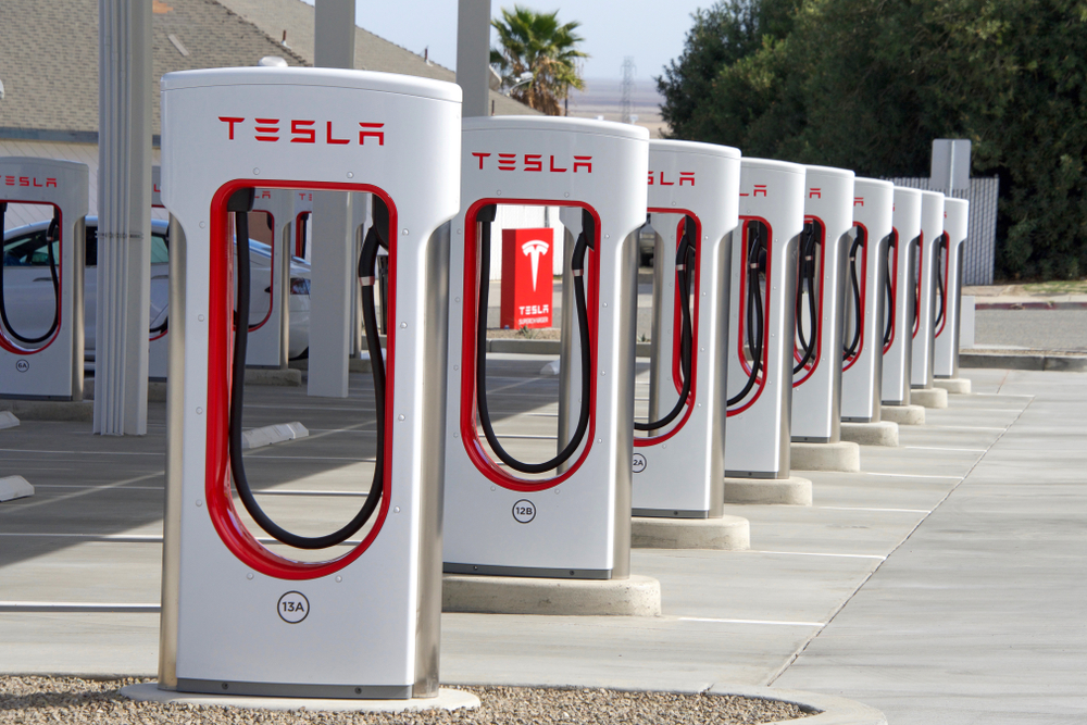 A solar powered Tesla charging station in California